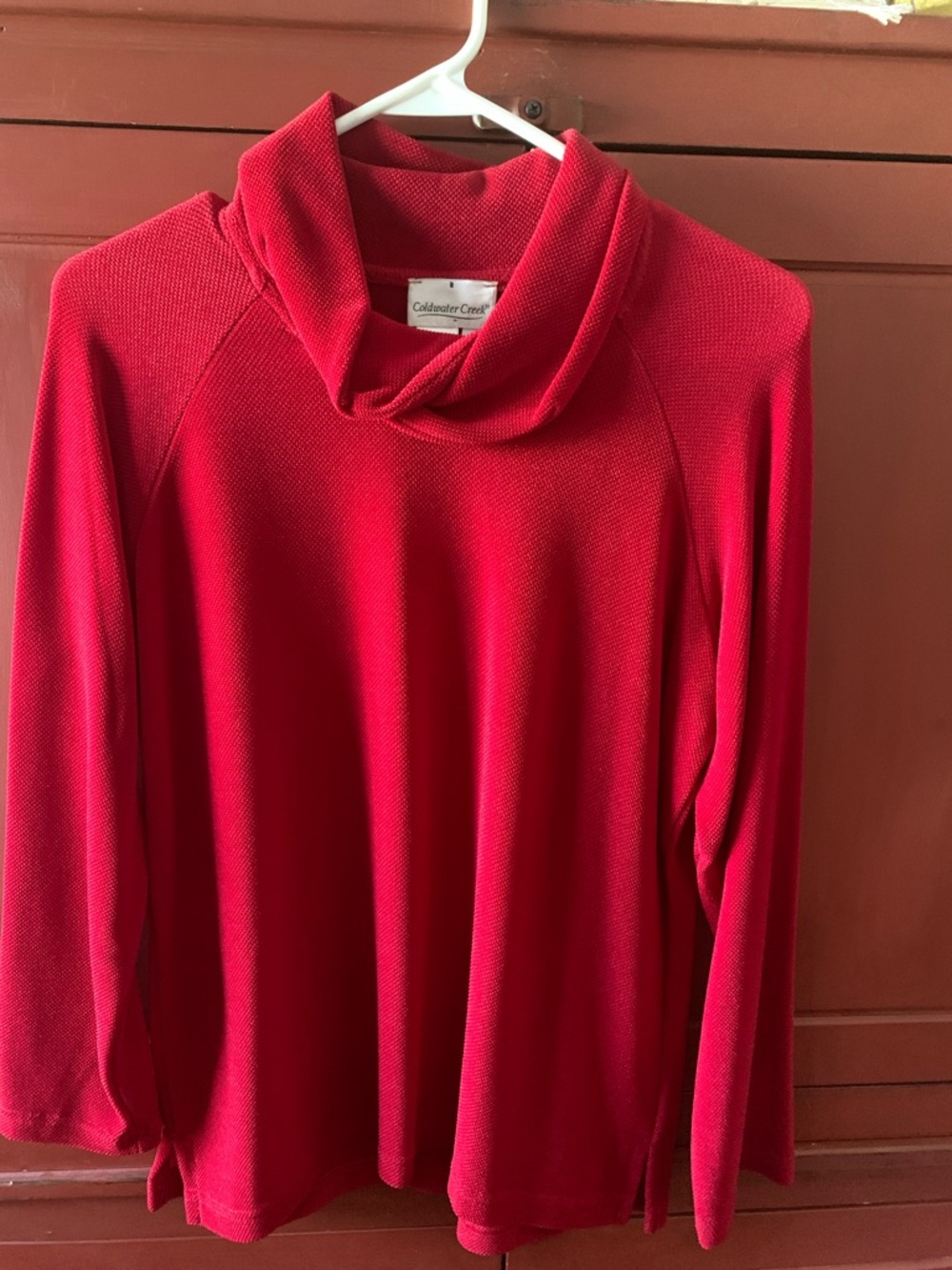 Coldwater Creek Bright Red Twisted Cowl Neck Sweater